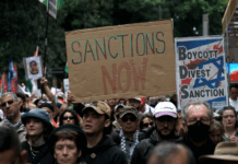 Part of the huge march on Gadigal Country/Sydney, on Saturday calling for sanctions against Israel over its genocide in Gaza