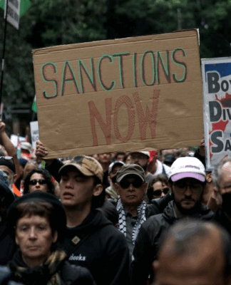 Part of the huge march on Gadigal Country/Sydney, on Saturday calling for sanctions against Israel over its genocide in Gaza