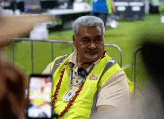 Samoa's Electoral Commissioner Toleafoa Tuiafelolo Alexander Stanley briefing the media on election day