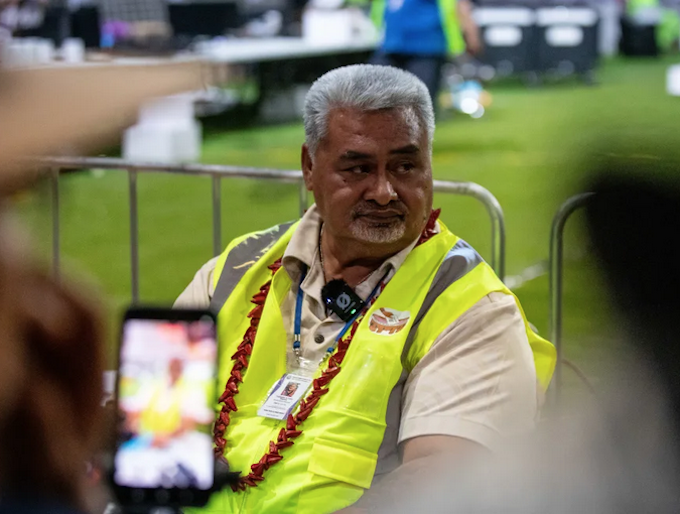 Toleafoa Tuiafelolo Alexander Stanley RNZ 680wide Samoa's Electoral Commissioner Toleafoa Tuiafelolo Alexander Stanley briefing the media on election day