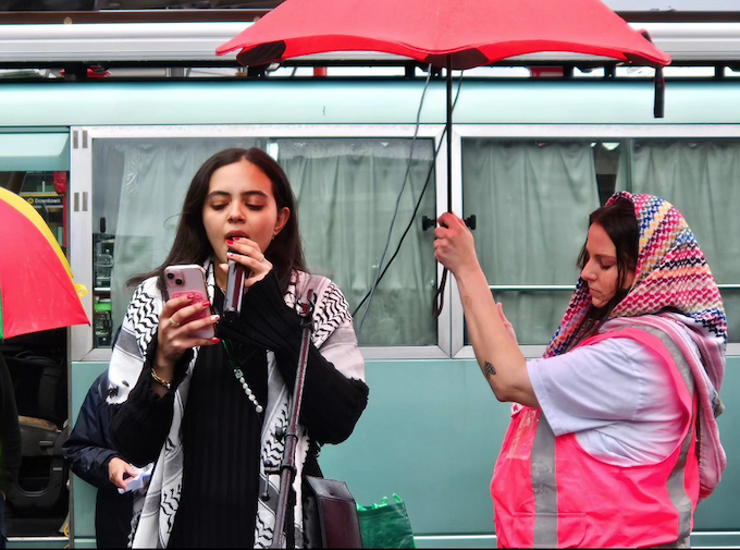 Bridge protest Nadine APR 680wide Palestinian activist Nadine Mortaja announces the planned