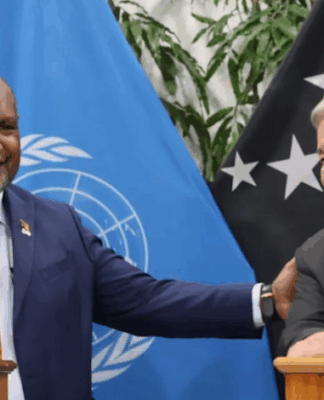 PNG Prime Minister James Marape (left) held bilateral discussions with the United Nations Secretary-General