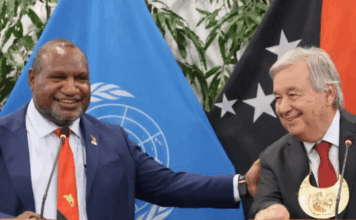 PNG Prime Minister James Marape (left) held bilateral discussions with the United Nations Secretary-General