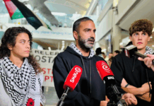 Back in Aotearoa at Auckland International Airport today after the Israeli military abducted Global Sumud Flotilla participants on international waters heading for Gaza last month