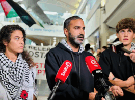 Back in Aotearoa at Auckland International Airport today after the Israeli military abducted Global Sumud Flotilla participants on international waters heading for Gaza last month