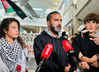 Back in Aotearoa at Auckland International Airport today after the Israeli military abducted Global Sumud Flotilla participants on international waters heading for Gaza last month