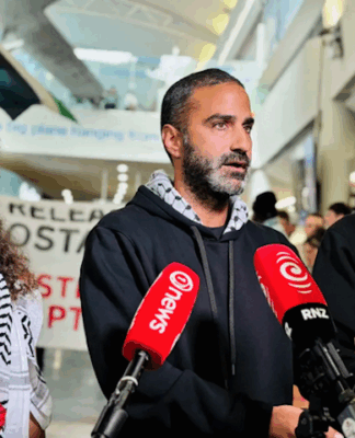 Back in Aotearoa at Auckland International Airport today after the Israeli military abducted Global Sumud Flotilla participants on international waters heading for Gaza last month