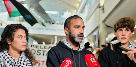 Back in Aotearoa at Auckland International Airport today after the Israeli military abducted Global Sumud Flotilla participants on international waters heading for Gaza last month