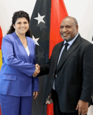 Israel’s Deputy Foreign Minister Sharren Haskel with Prime Minister James Marape