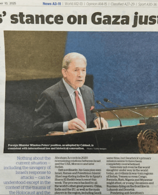 Columnist Matthew Hooton's article justifying Foreign Minister Winston Peters' stance on Palestine