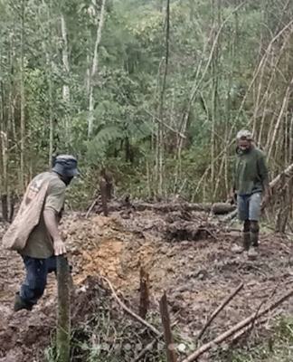 Kiwirok villagers show some of the areas that have been bombed in the attack on their village
