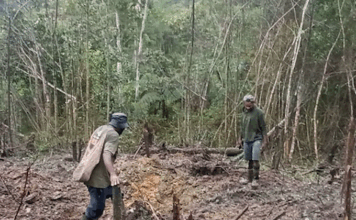 Kiwirok villagers show some of the areas that have been bombed in the attack on their village