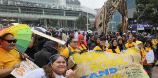 Teachers from Otahuhu Primary School among the thousands at today's "mega strike" rally