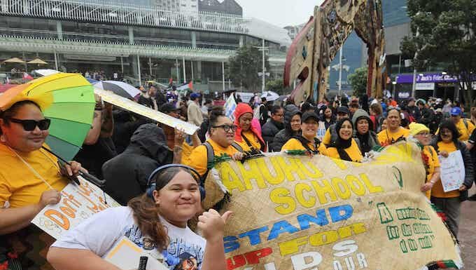 Teachers from Otahuhu Primary School among the thousands at today's "mega strike" rally