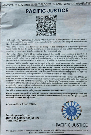 The "Pacific Justice:" advertisement in the New Zealand Herald