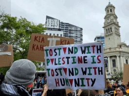 New Zealand pro-Palestinian protesters declare their solidarity with Gaza as a "stand for humanity"