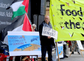 NZ minister warned on possible risk over Israeli use of satellites Protesters at an Auckland rally against Israel's genocidal two-year war on Gaza target alleged complicity by RocketLab and BlackSky