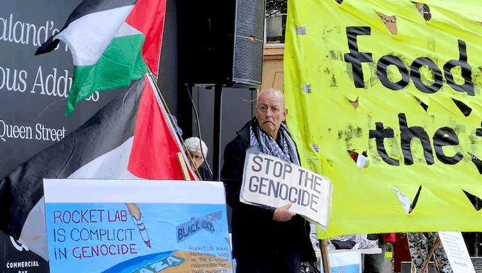 NZ minister warned on possible risk over Israeli use of satellites Protesters at an Auckland rally against Israel's genocidal two-year war on Gaza target alleged complicity by RocketLab and BlackSky