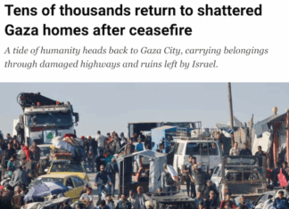 The fake Gaza ‘peace agreement’ versus real peace with justice Palestinians, forcibly displaced to the southern part of Gaza by Israel, make their way north