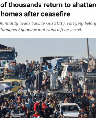 The fake Gaza ‘peace agreement’ versus real peace with justice Palestinians, forcibly displaced to the southern part of Gaza by Israel, make their way north