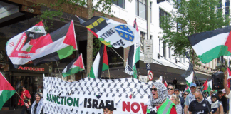 Palestinian supporters protest against the ongoing Gaza genocide by Israel in spite of the "ceasefire"