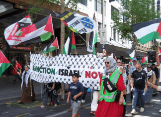 Palestinian supporters protest against the ongoing Gaza genocide by Israel in spite of the "ceasefire"