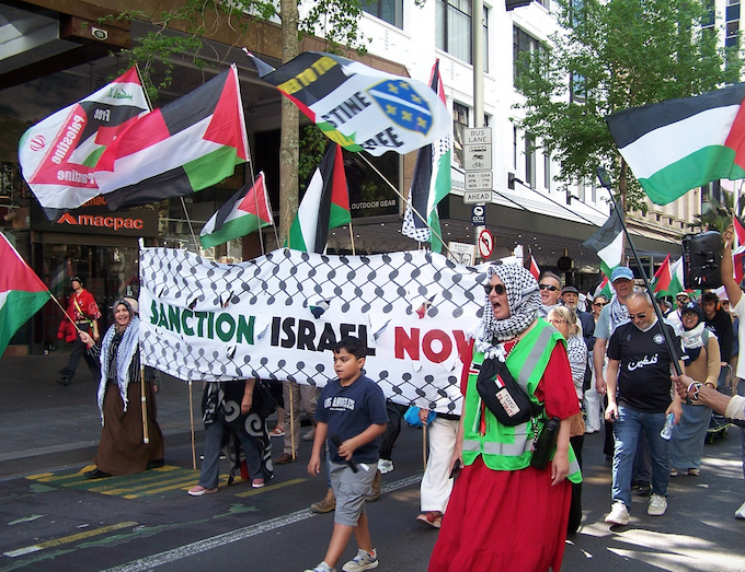 Auckland protest BK 680wide Palestinian supporters protest against the ongoing Gaza genocide by Israel in spite of the
