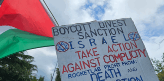 A BDS - boycott, divestment and sanctions - placard
