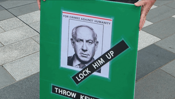 Israeli torture, abuse of Palestinian prisoners, death penalty law – yet NZ remains silent Israeli Prime Minister Benjamin Netanyahu portrayed on a placard at a New Zealand pro-Palestine rally