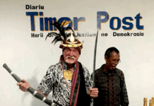 Australian journalist, editor and manager Bob Howarth in Timorese ceremonial dress in Dili