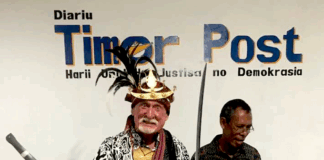 Australian journalist, editor and manager Bob Howarth in Timorese ceremonial dress in Dili