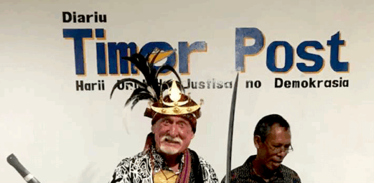 Australian journalist, editor and manager Bob Howarth in Timorese ceremonial dress in Dili