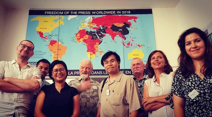 Bob Howarth (third from right) in Paris in 2018 for the Asia Pacific summit of Reporters Without Borders 