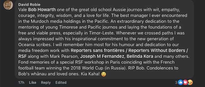 Asia Pacific Report publisher David Robie's tribute to Bob Howarth