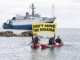 Cook Island activists peacefully confront the Nautilus at Rarotonga port last month, holding banners proclaiming "Don’t Mine The Moana"