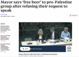 Activists slam Mayor Brown’s ‘free beer’ cavalier response to Palestine genocide issue Auckland Mayor Wayne Brown draws angry response from pro-Palestine advocates