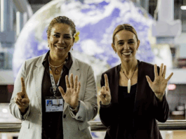 Dame Jacinda Ardern, Special Envoy for Oceania and former prime minister of Aotearoa New Zealand (right) and Coral Pasisi, Director of Climate Change and Sustainability at the Pacific Community (SPC)