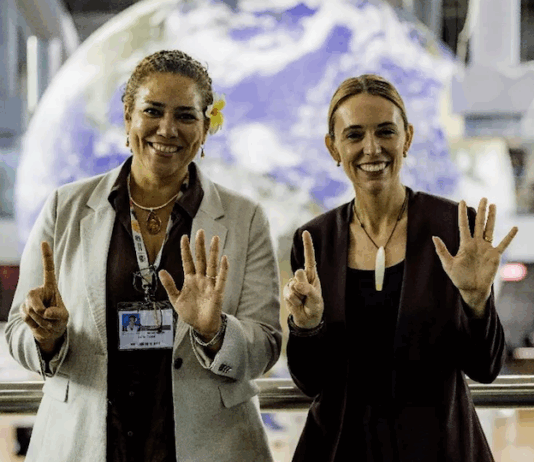 Dame Jacinda Ardern, Special Envoy for Oceania and former prime minister of Aotearoa New Zealand (right) and Coral Pasisi, Director of Climate Change and Sustainability at the Pacific Community (SPC)