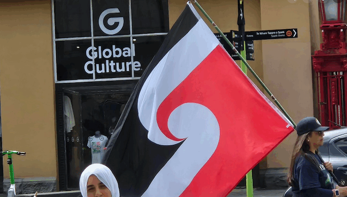 Australian author says shadow Gaza transit scheme company is operating ‘disaster capitalism’ Pro-Palestinian activist Lamees Elthiny speaking to protesters in Auckland