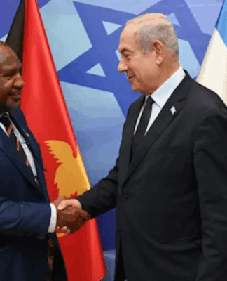 PNG Prime Minister James Marape (left) and Israeli Prime Minister Benjamin Netanyahu