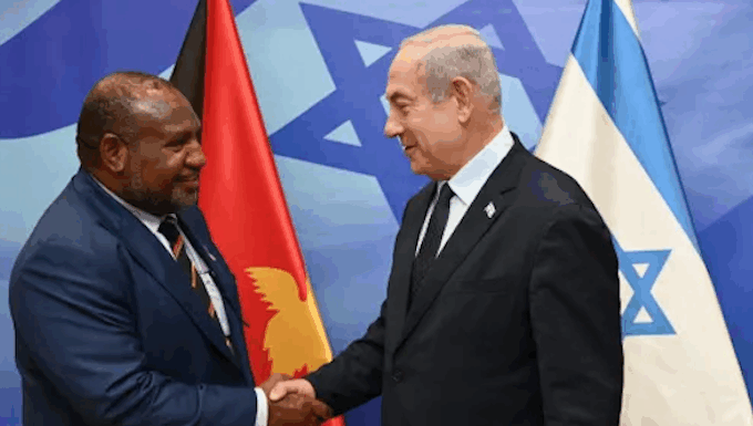 PNG Prime Minister James Marape (left) and Israeli Prime Minister Benjamin Netanyahu