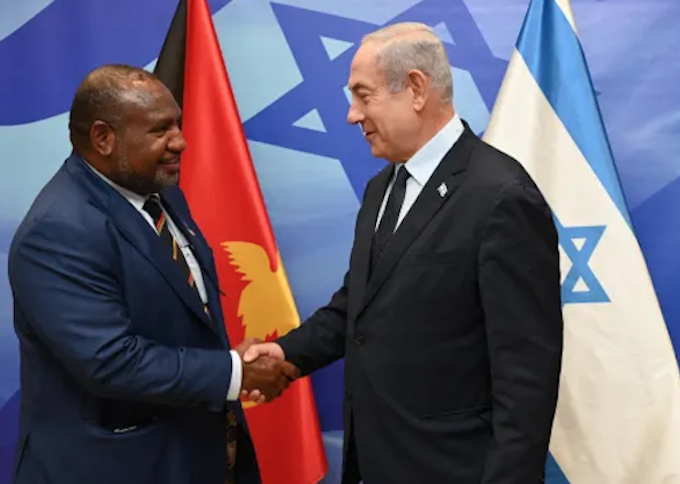 Marape with Netanyahu RNZ 680wide PNG Prime Minister James Marape (left) and Israeli Prime Minister Benjamin Netanyahu
