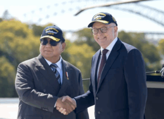 President Prabowo and Prime Minister Anthony Albanese sign an Australia–Indonesia Security Treaty on board HMAS Canberra