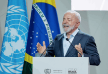 Brazil’s President Luiz Inácio Lula da Silva speaking at the opening of COP30, yesterday