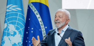 Brazil’s President Luiz Inácio Lula da Silva speaking at the opening of COP30, yesterday