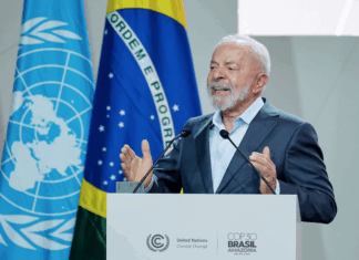 Brazil’s President Luiz Inácio Lula da Silva speaking at the opening of COP30, yesterday