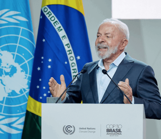 Brazil’s President Luiz Inácio Lula da Silva speaking at the opening of COP30, yesterday