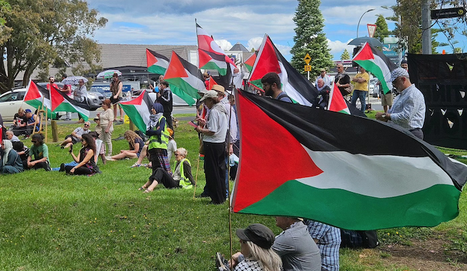 The Te Pai Park pro-Palestinian rally in West Auckland today