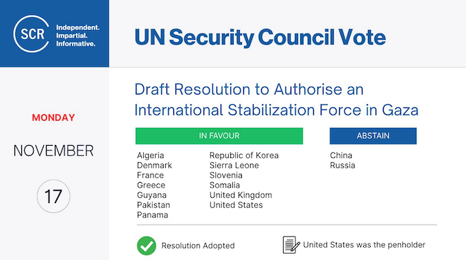The breakdown of the UN Security Council vote on the US-sponsored Gaza resolution