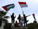 Indonesians demonstrate in front of the US Embassy in Jakarta to show solidarity with Palestinians on the second anniversary of the war on Gaza on 7 October 2025